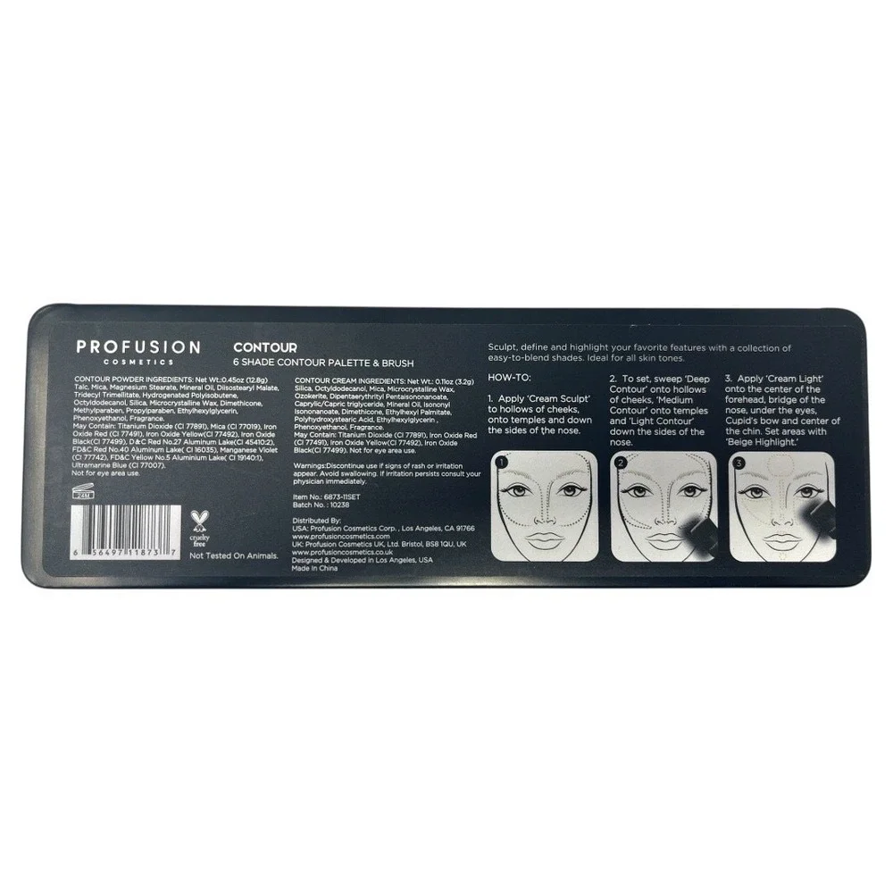 Profusion Cosmetics 6 Shade Contour Palette and Brush Kit 6873-11SET Black Case
